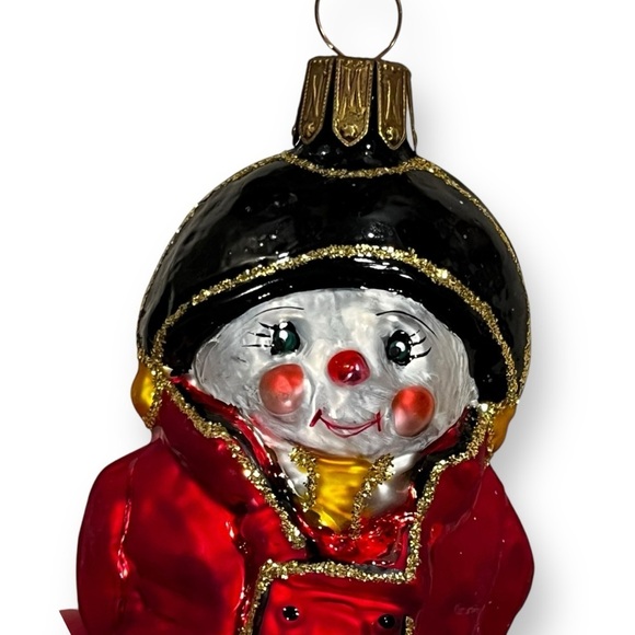 Blown Glass Snowman Christmas Ornament 4" Red Jacket Soldier Retro Collectible - Picture 8 of 9